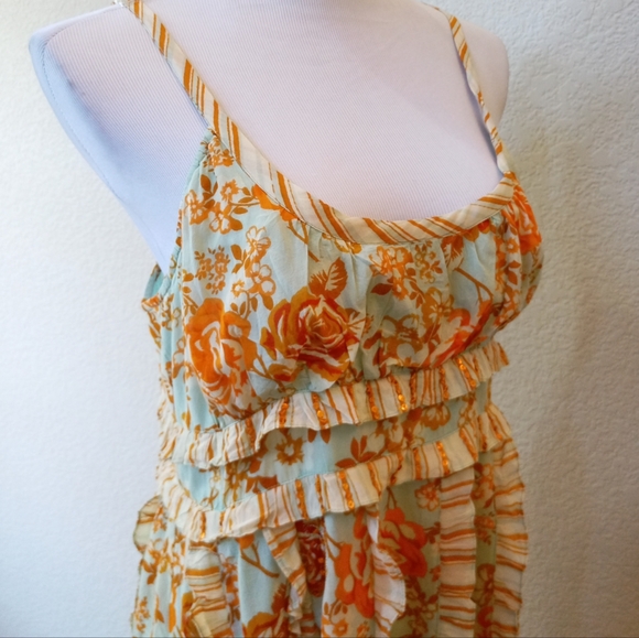🍊 Dolce Cabo blue green and orange floral ruffle dress - Picture 3 of 8
